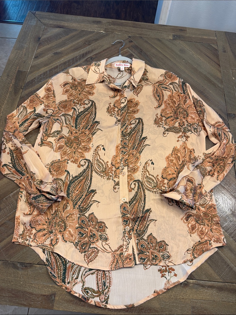 Women’s Tan Paisley Button-Up Shirt